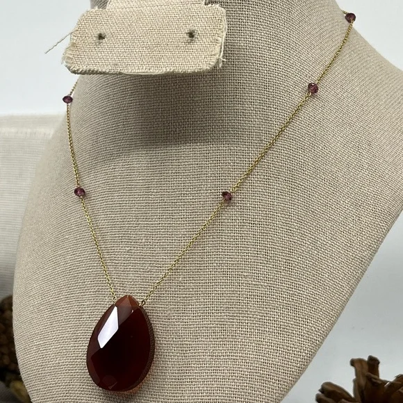 Vintage 14K Gold Carnelian & Amethyst Necklace – Rare Find - Picture 10 of 17